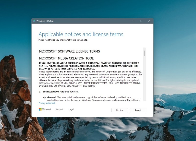 Screenshot of the Microsoft Media Creation Tool