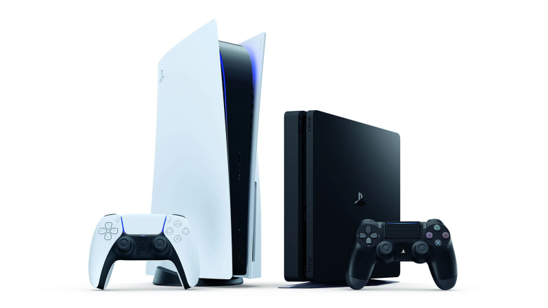 Product image of the PlayStation4 and the PlayStation 5