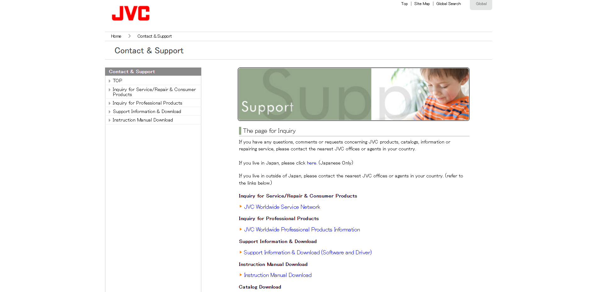 JVC Contact and Support Page