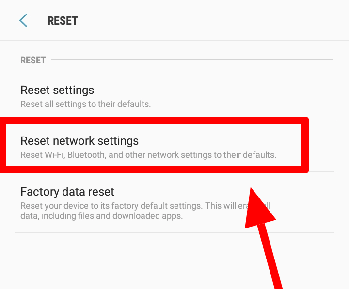 Network Reset Setting on an Android phone