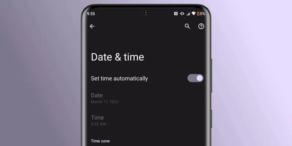 Date and Time setting on a phone
