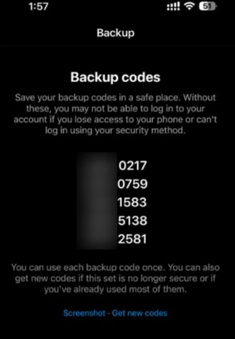 Backup codes for logging in