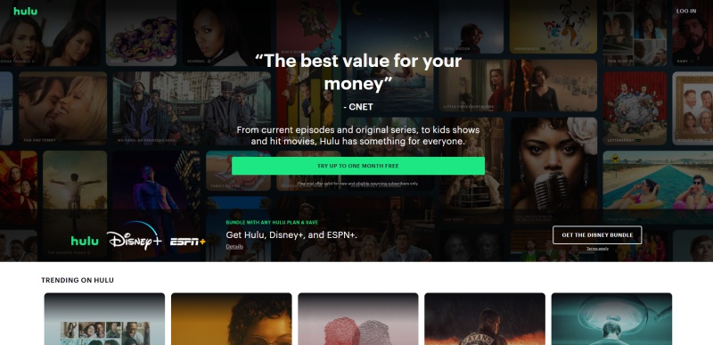 Screenshot of the Free trail registration page by Hulu