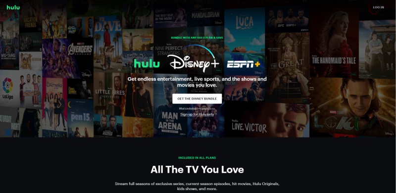 Screenshot of the official Hulu webpage