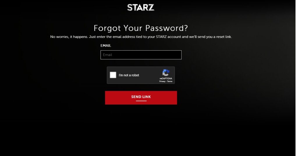 Screenshot of the page where users can reset their password for their account