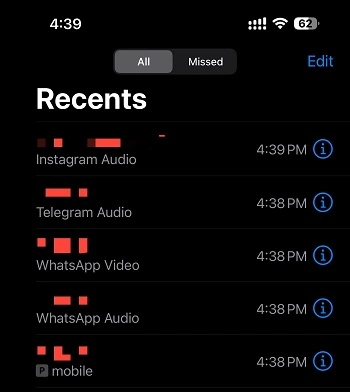 calls logs on iphone