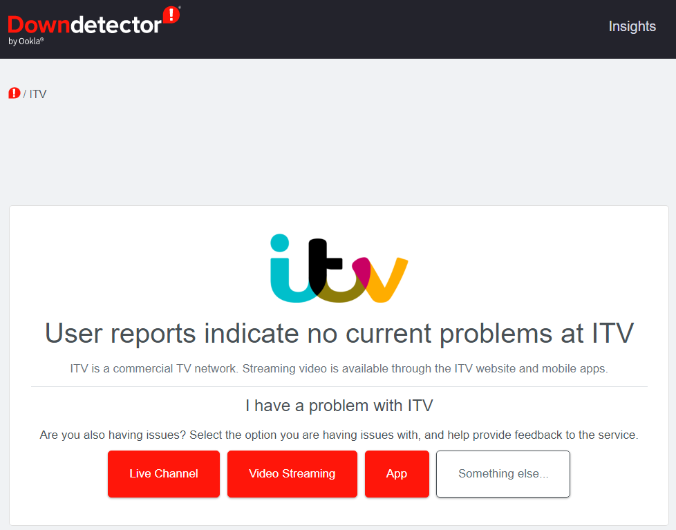ITV Down detector page