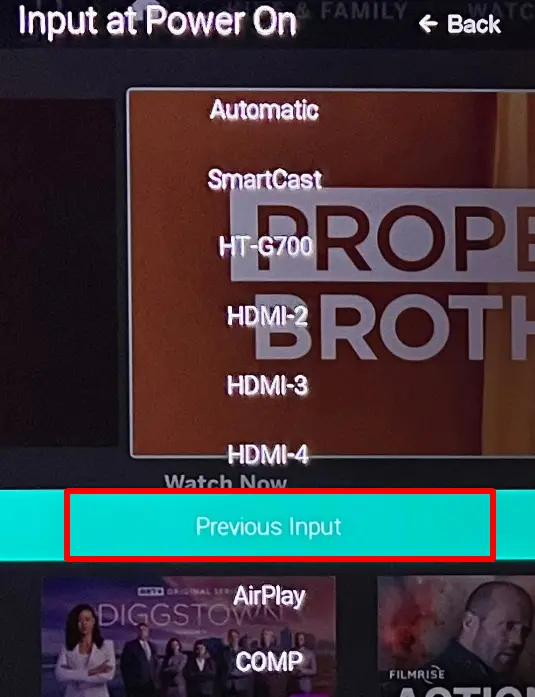 Vizio TV select previous input