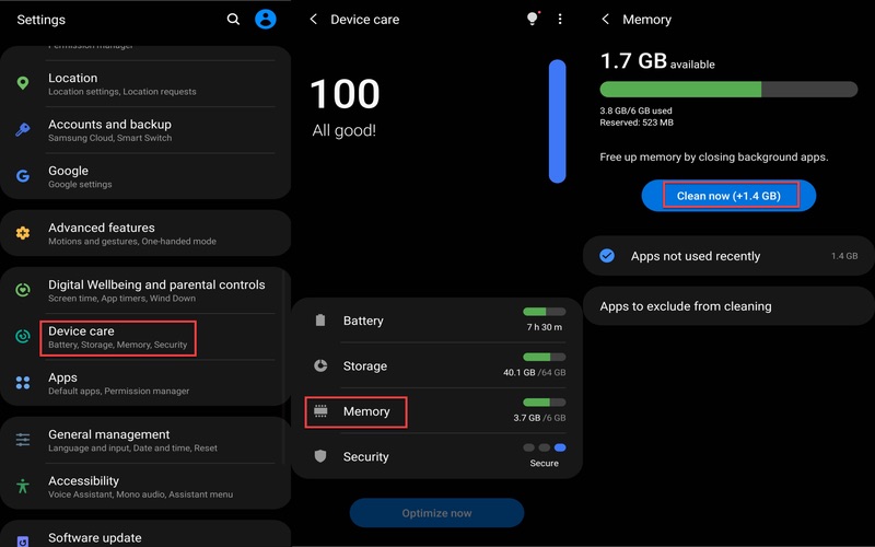 Samsung clear caches