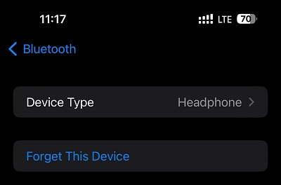 AirPods Forget This Device option in Bluetooth section in iPhone 14 Pro Max
