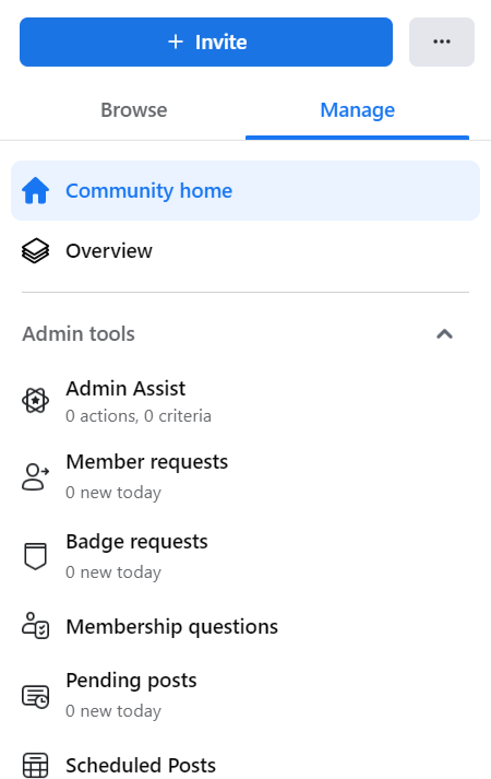 Admin tools under the Manage Tab