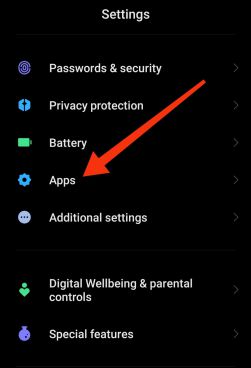 Selecting Apps from Settings