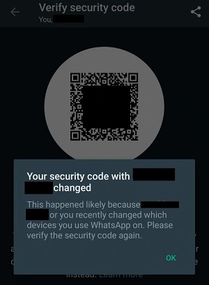 WhatsApp Security Code changed paired device is removed