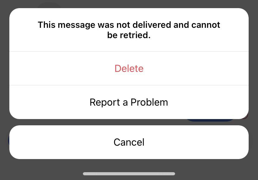 Your message was not delivered and cannot be retried Instagram1