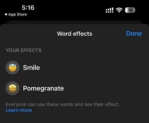 50 Word Effects can be added on Messenger