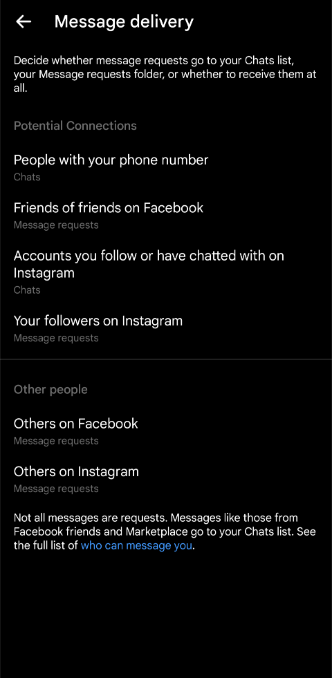 Instagram messages on Facebook Messenger