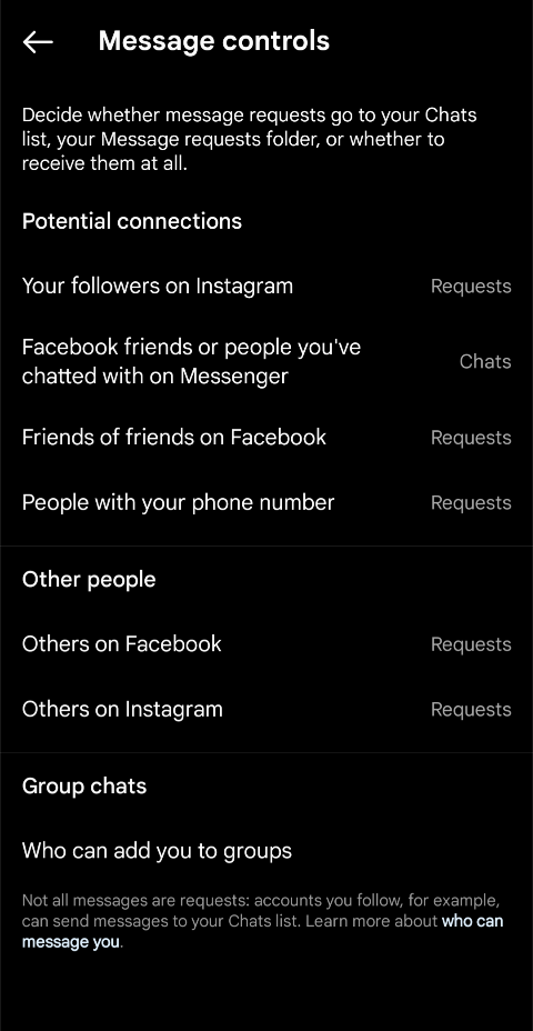 Instagram messages on Facebook Messenger