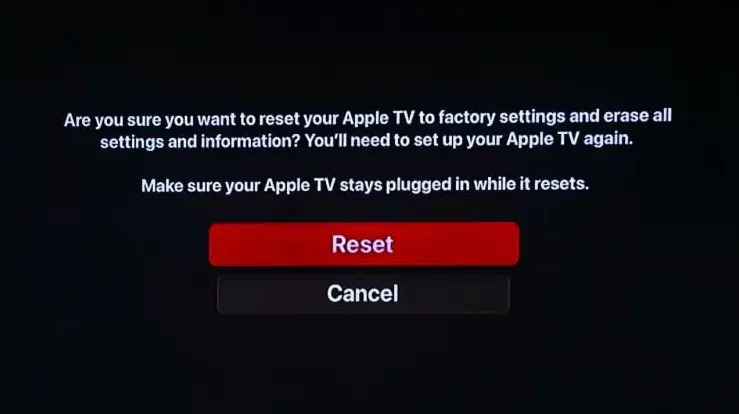 Reset Apple TV