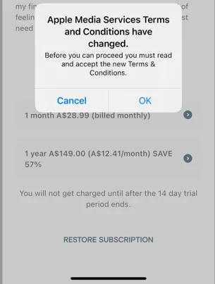 Apple media Terms and Conditions have changed