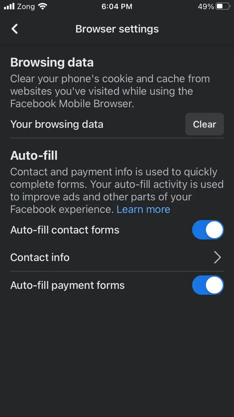 Clear cache setting in Facebook