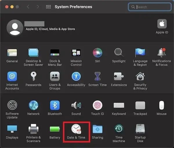 Date time option in System Preference Mac