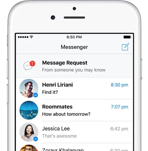 Facebook message request folder on Messenger