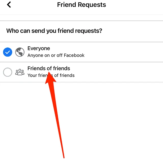 Friend requests privacy settings are set to Mutual Friends Only