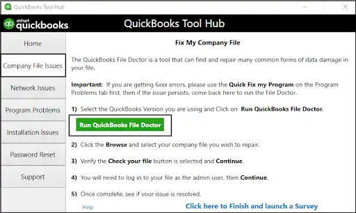 Install and run the QuickBooks File Doctor tool