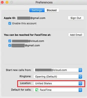 Location option in facetime Mac