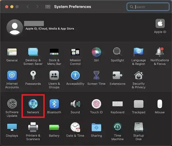 Network option in System Preference