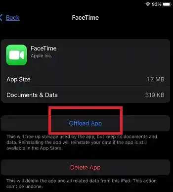 Offload facetime app