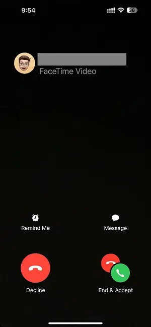 Receiver call screen when they receive another call on Facetime