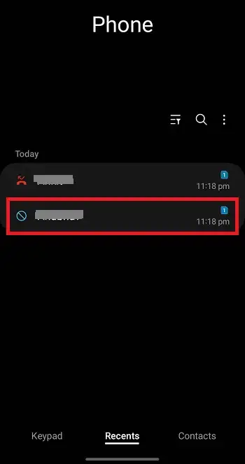 blocked calls in call log Samsung phone