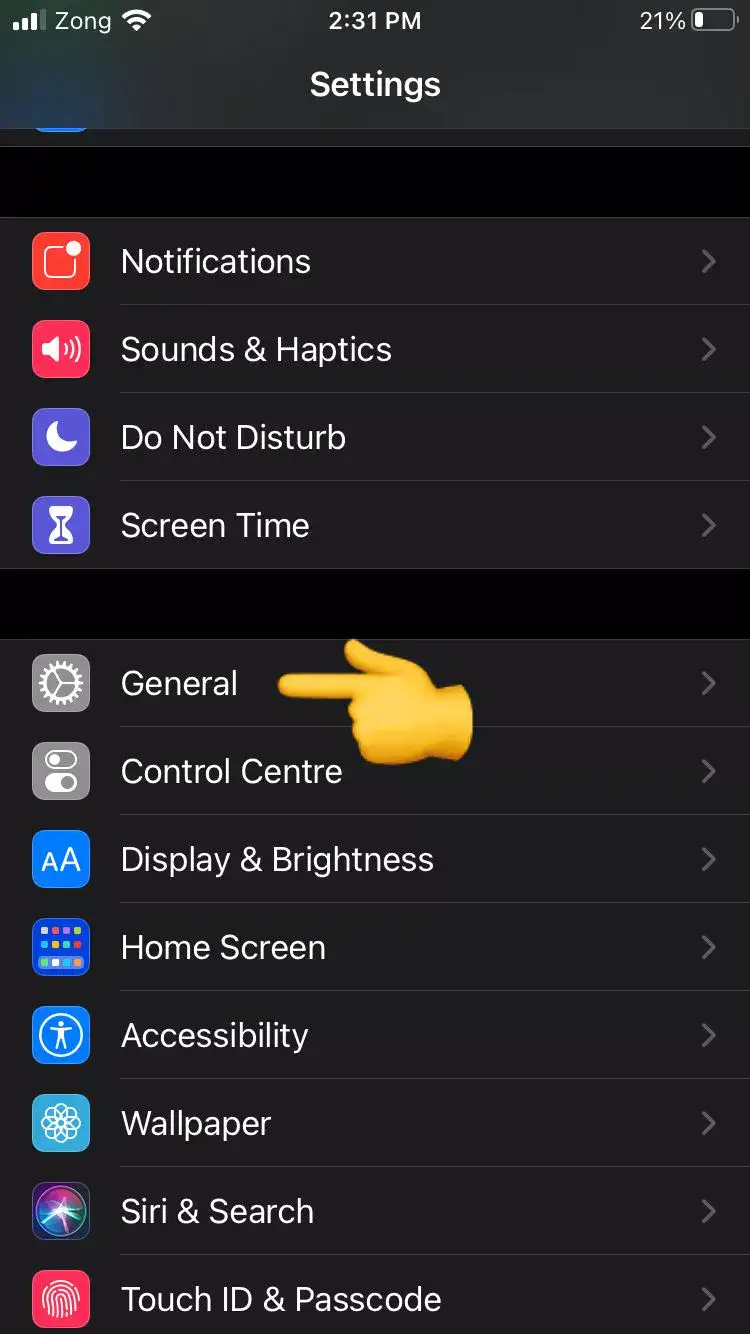 General settings in Iphone