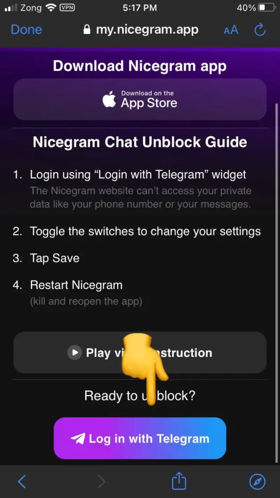 login settings of Telegram