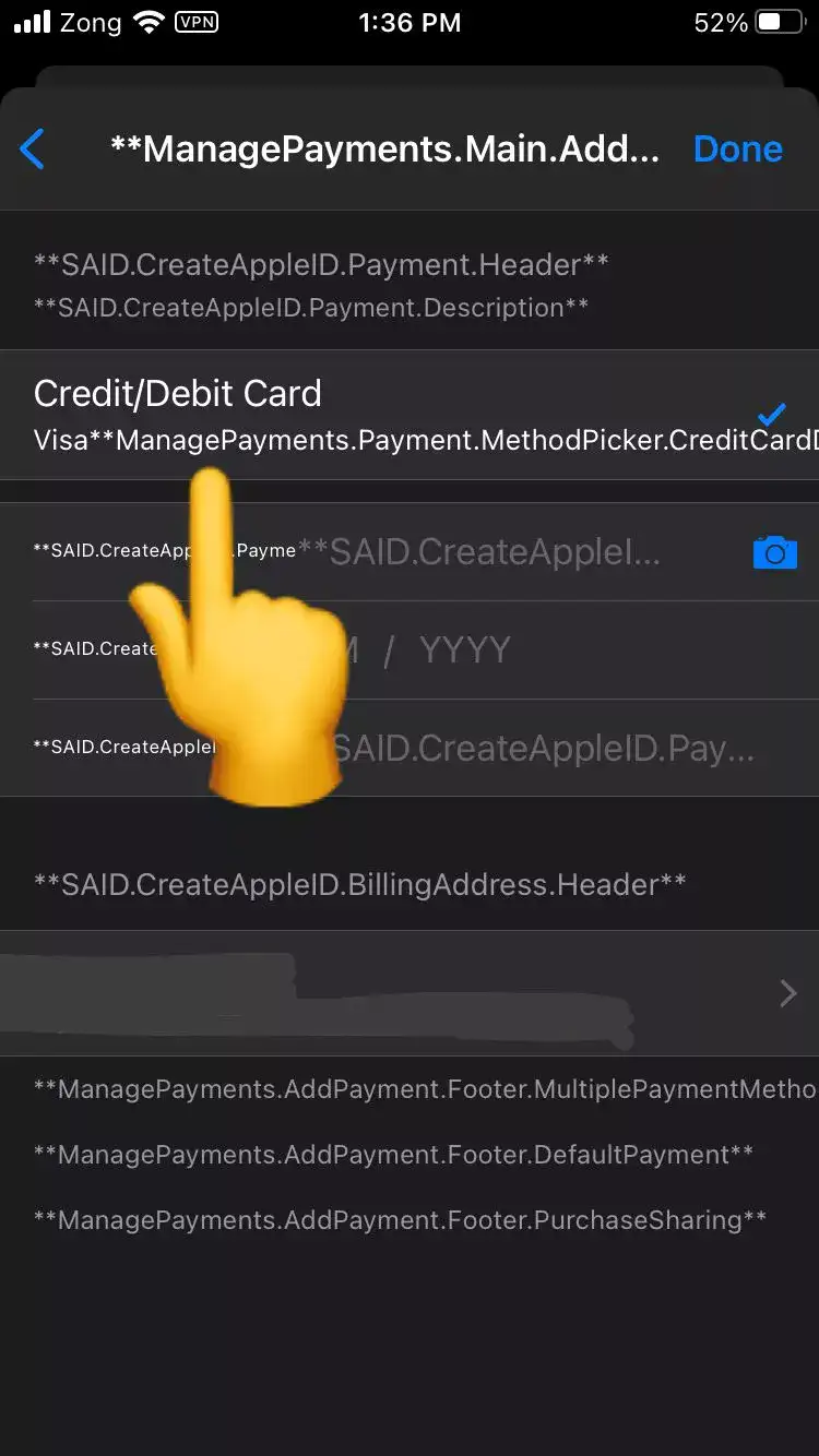 Mastercard details in iPhone