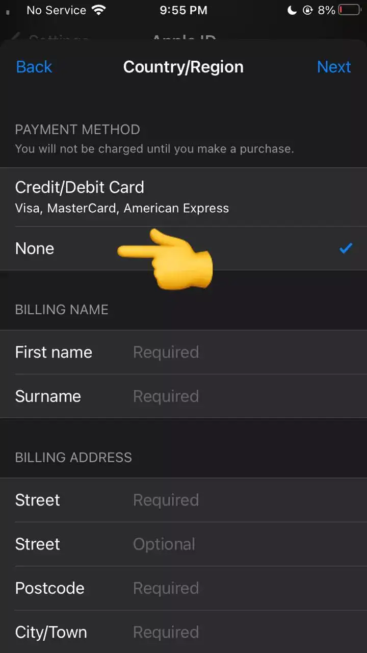Credit card settings in iPhone