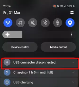 usb connector disconnected