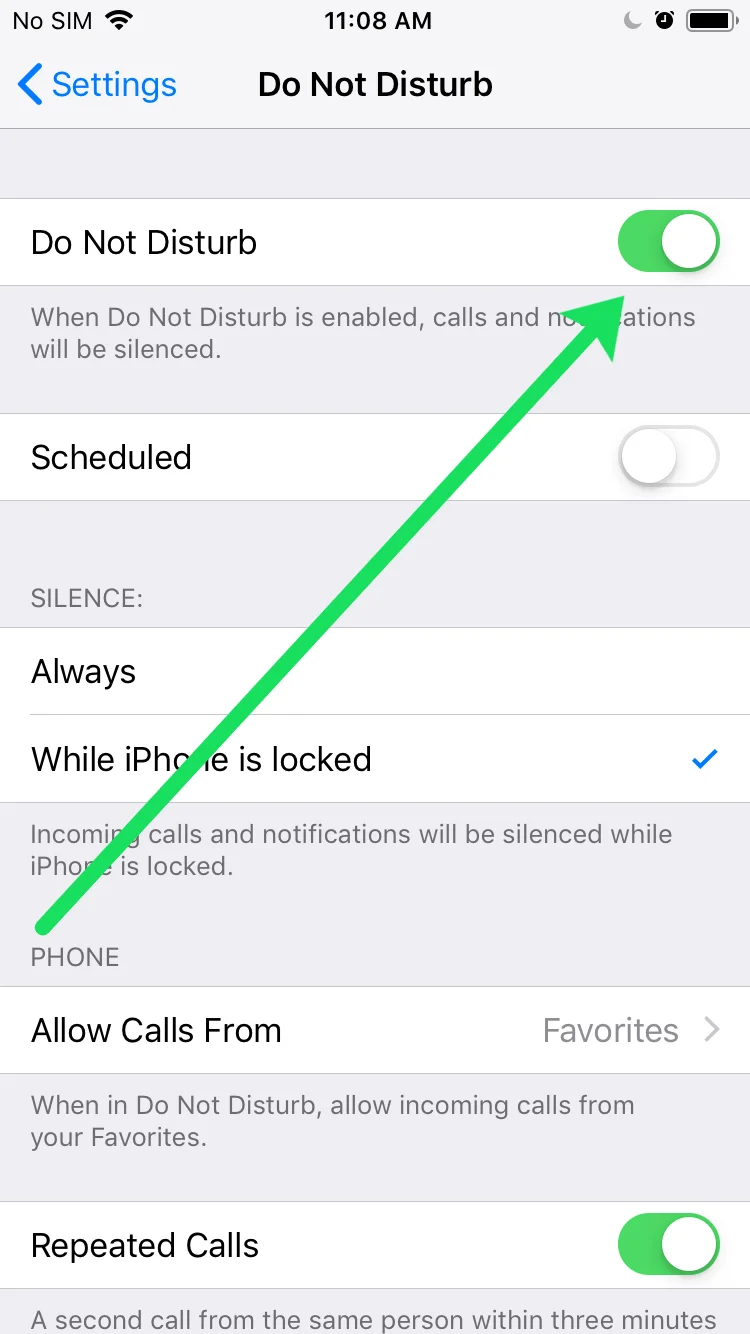 Disable the “Do Not Disturb Mode”
