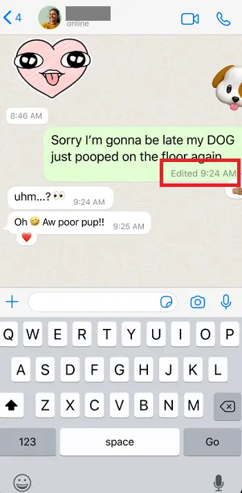 Edited tag in an edited message in WhatsApp