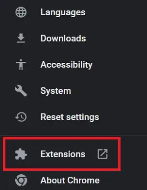 Extension option in Chrome