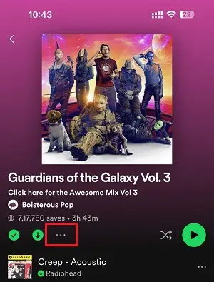 More options icon in Spotify playlist