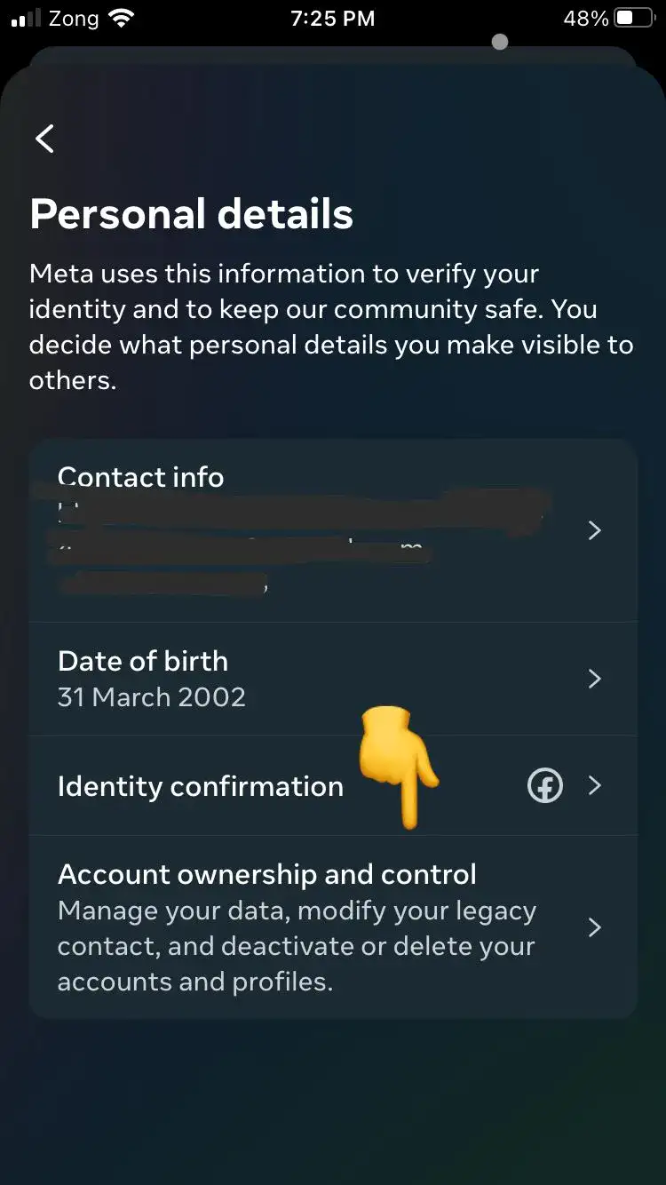 "Account Ownership and Control" on Instagram