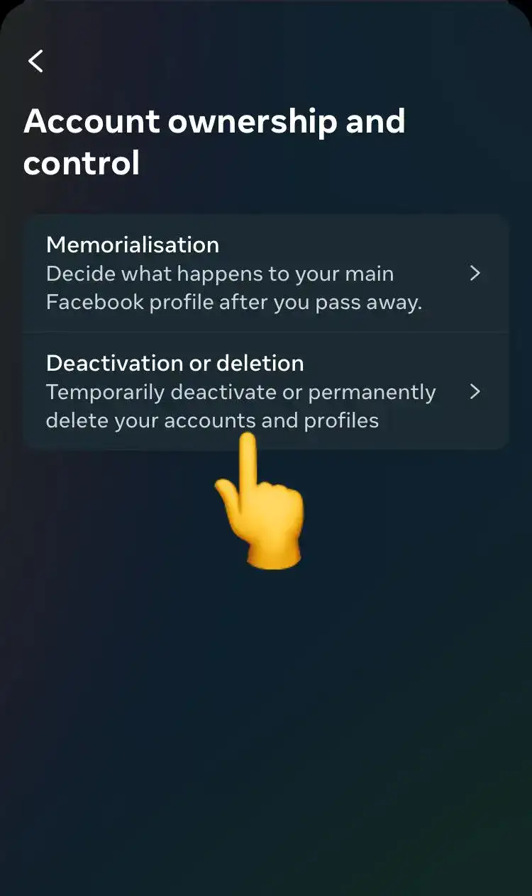 "Deactivation or Deletion" settings in Instagram app