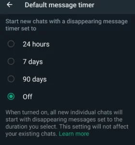 default message timer