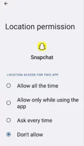 snapchat location access setting