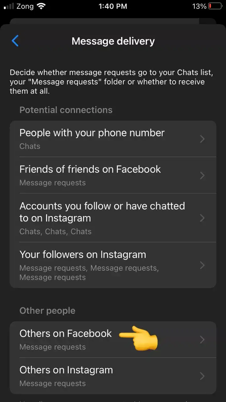 "Others on Facebook" settings in Messenger
