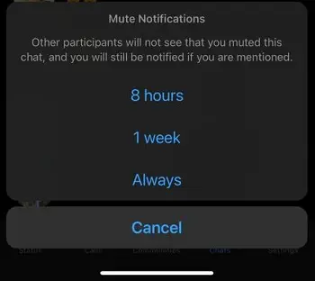 mute notifications option in WhatsApp ios