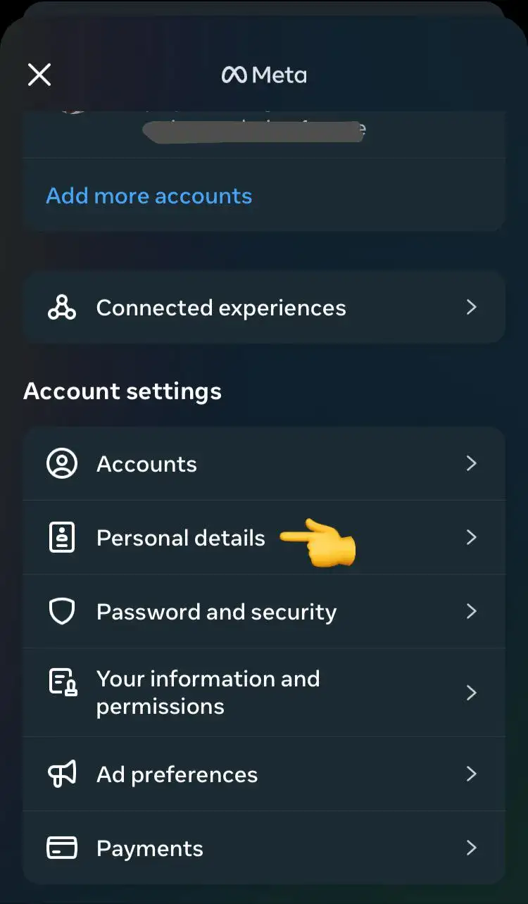 "Personal Details" settings in Instagram app