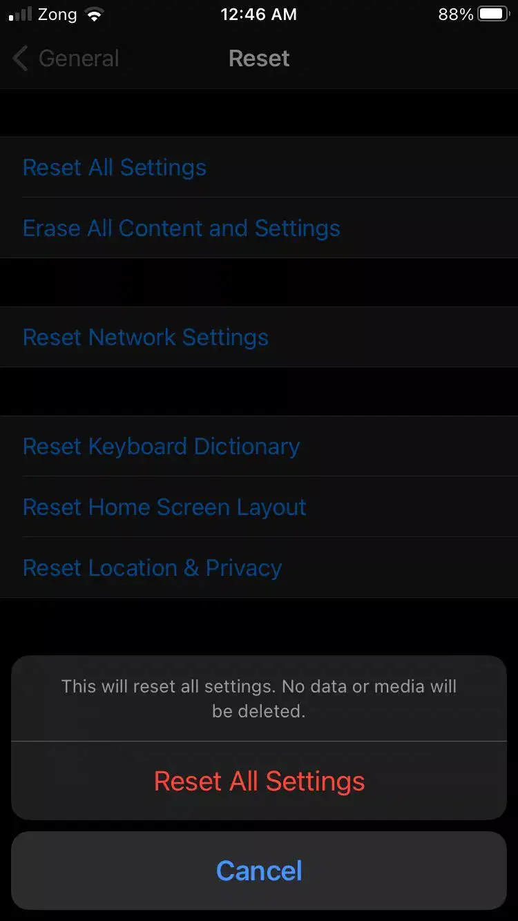 Reset All Settings to Default in iPhone